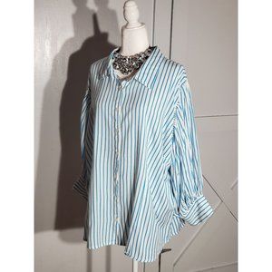 ASHLEY STEWART NEW BLOUSE COLOR BLUE/WHITE  LONG SLEEVE RAYON SIZE 22 (3X)